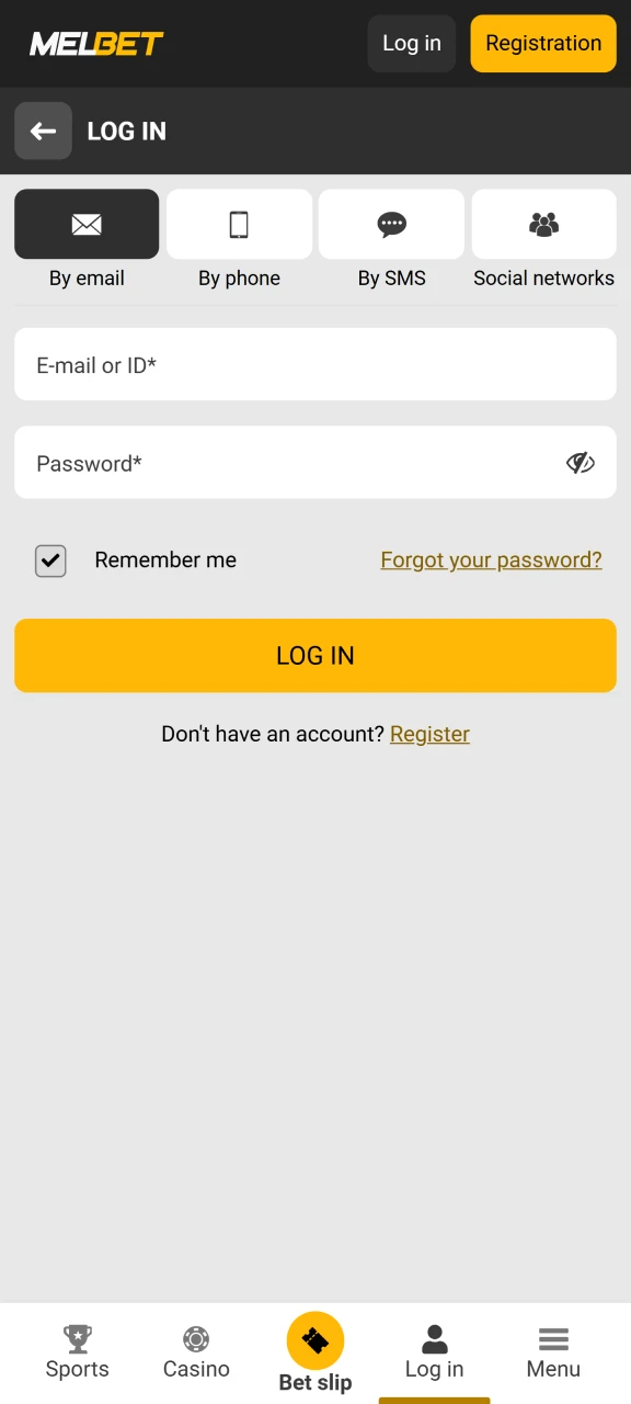 টাকা তুলতে আপনার Melbet অ্যাকাউন্টে লগ ইন করুন।