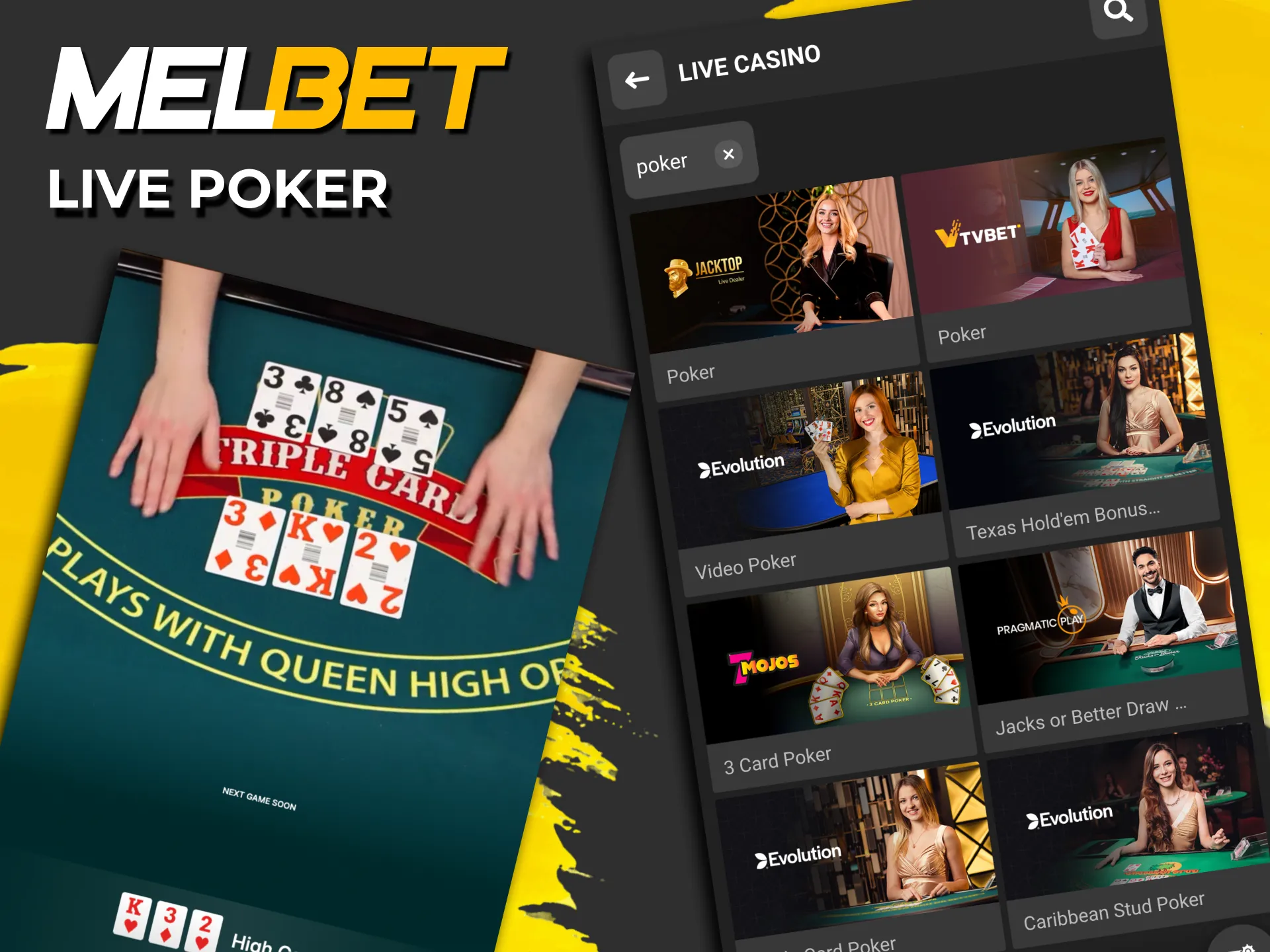 Play live poker on Melbet from home in Bangladesh.