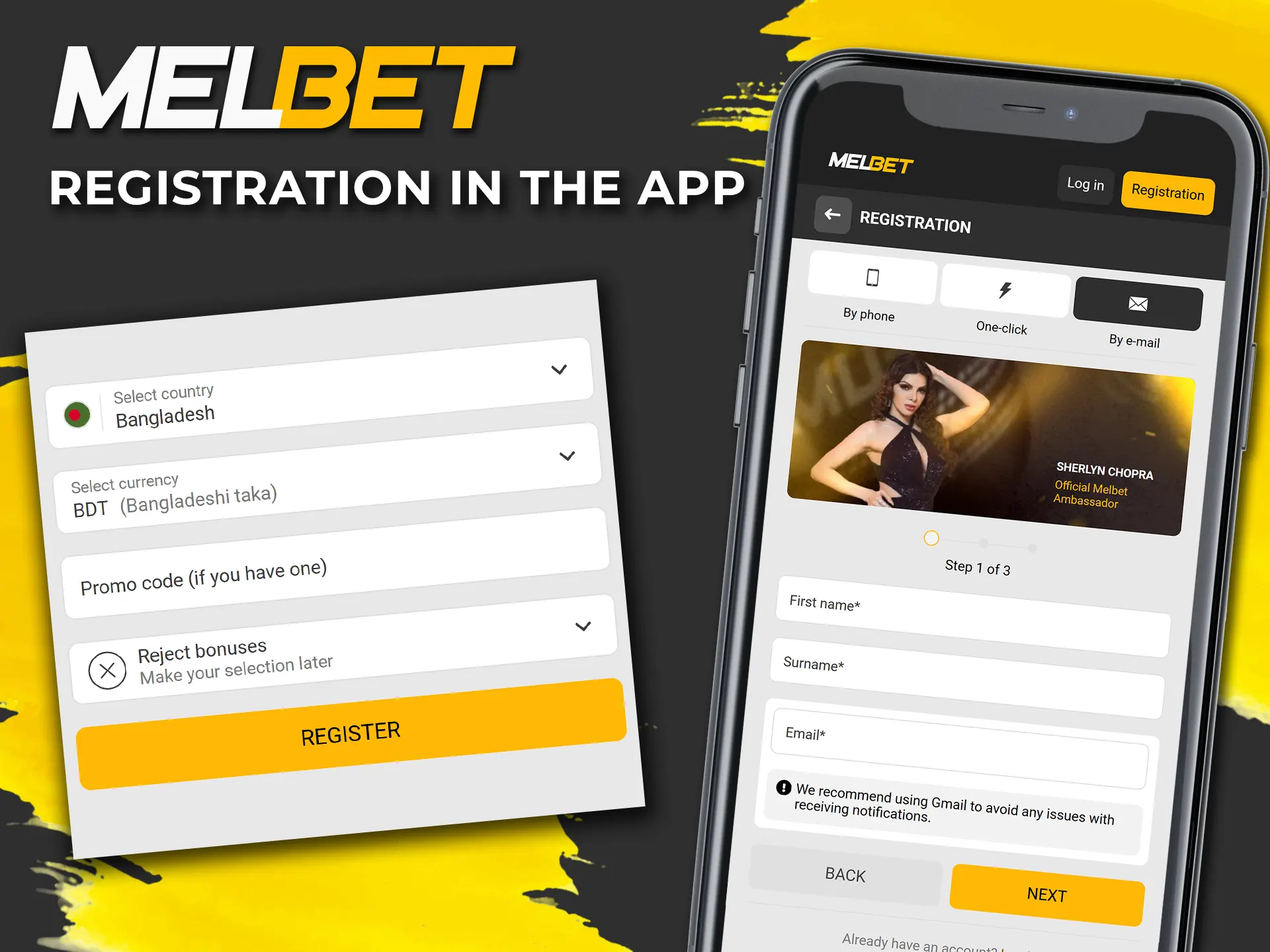 Create an account in the Melbet app.