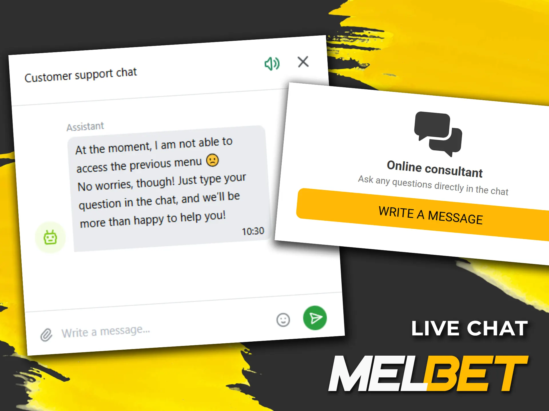Write to Melbet BD online support chat.