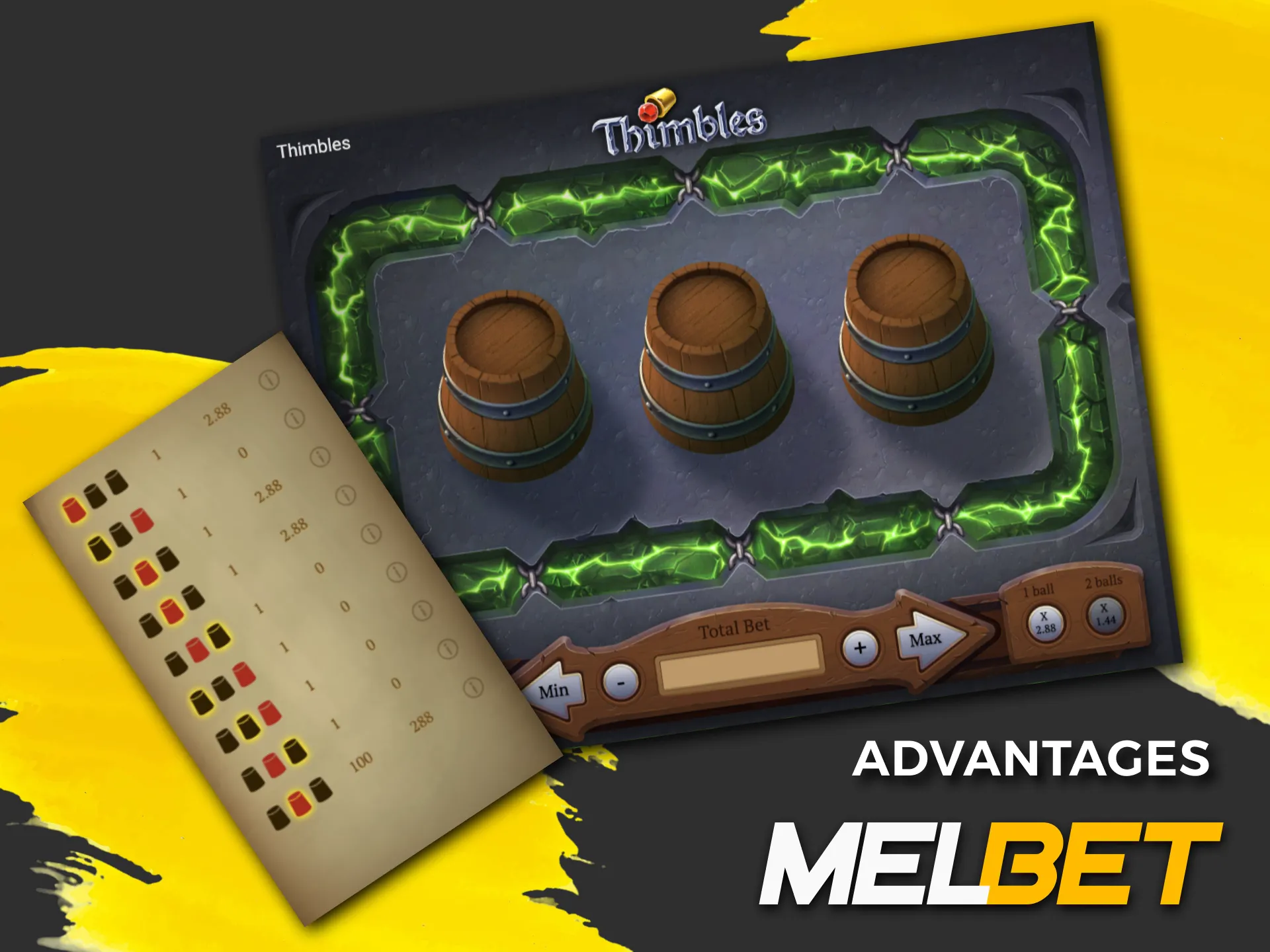 Test your intuition in the classic gambling game Thimbles on the Melbet casino website.
