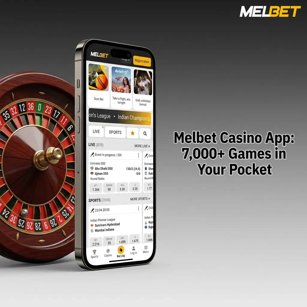Melbet casino app showcasing 7000+ games including slots, live casino, crash games and virtual sports for Bangladesh players