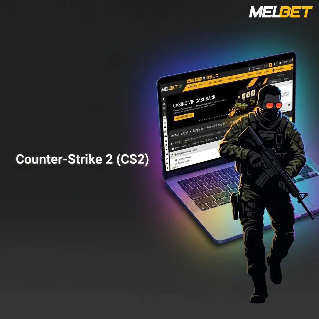 CS2 competitive match with teams battling at bomb sites in a tactical 5v5 shooter available for Melbet esports betting