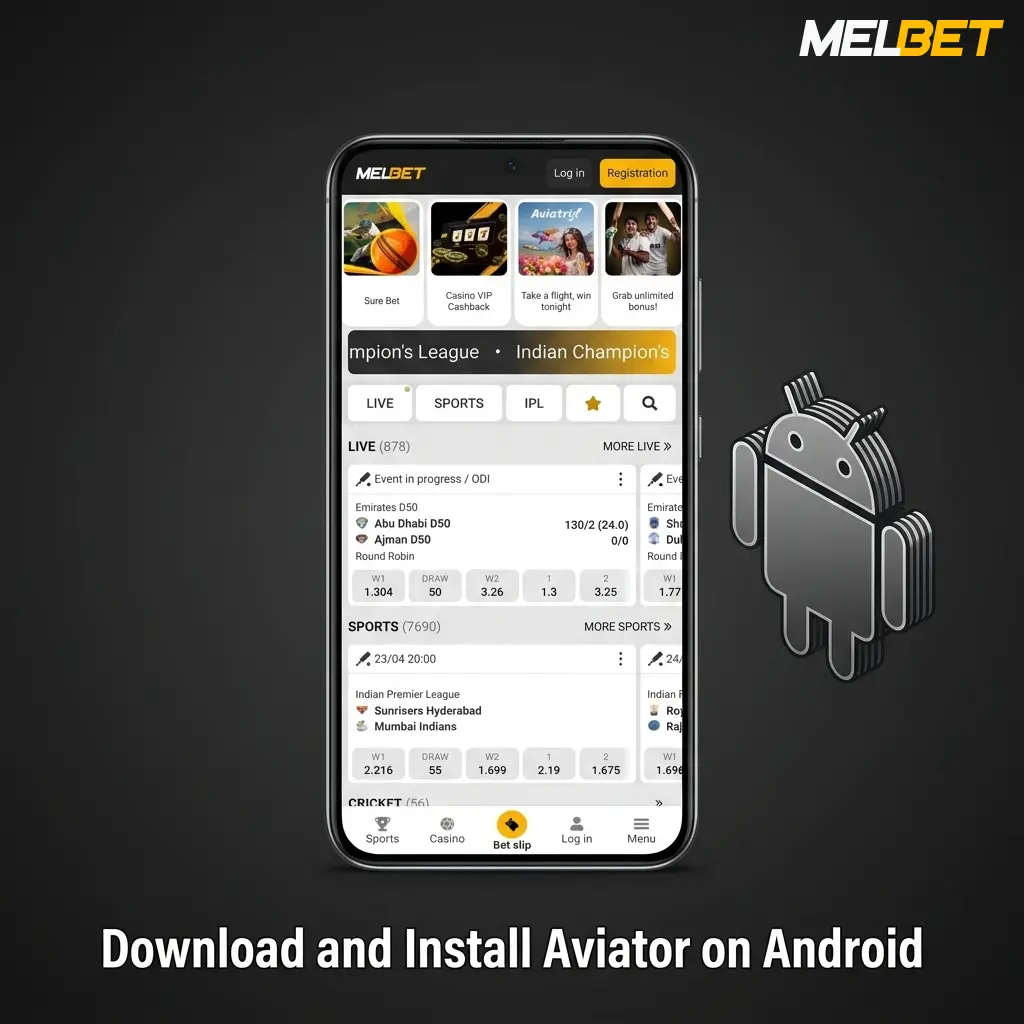 Melbet Android APK download and install steps for Aviator game on mobile device running Android 5.0 or higher