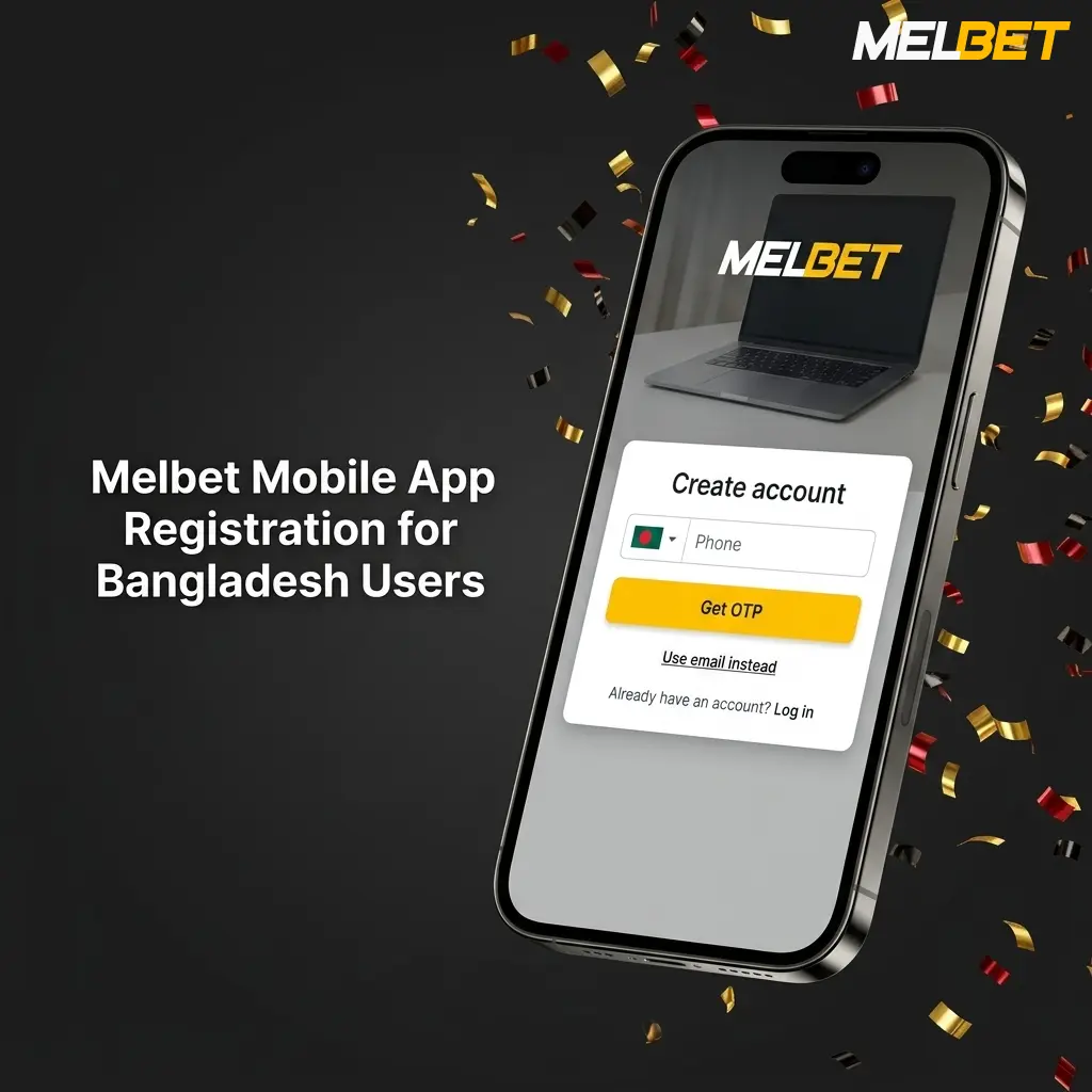 Melbet mobile app registration steps for Bangladesh users showing sign-up options and BDT currency setup