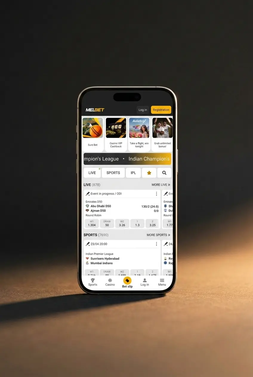 Steps to place your first bet in the Melbet app shown in a 5-step visual guide for fast bet placement