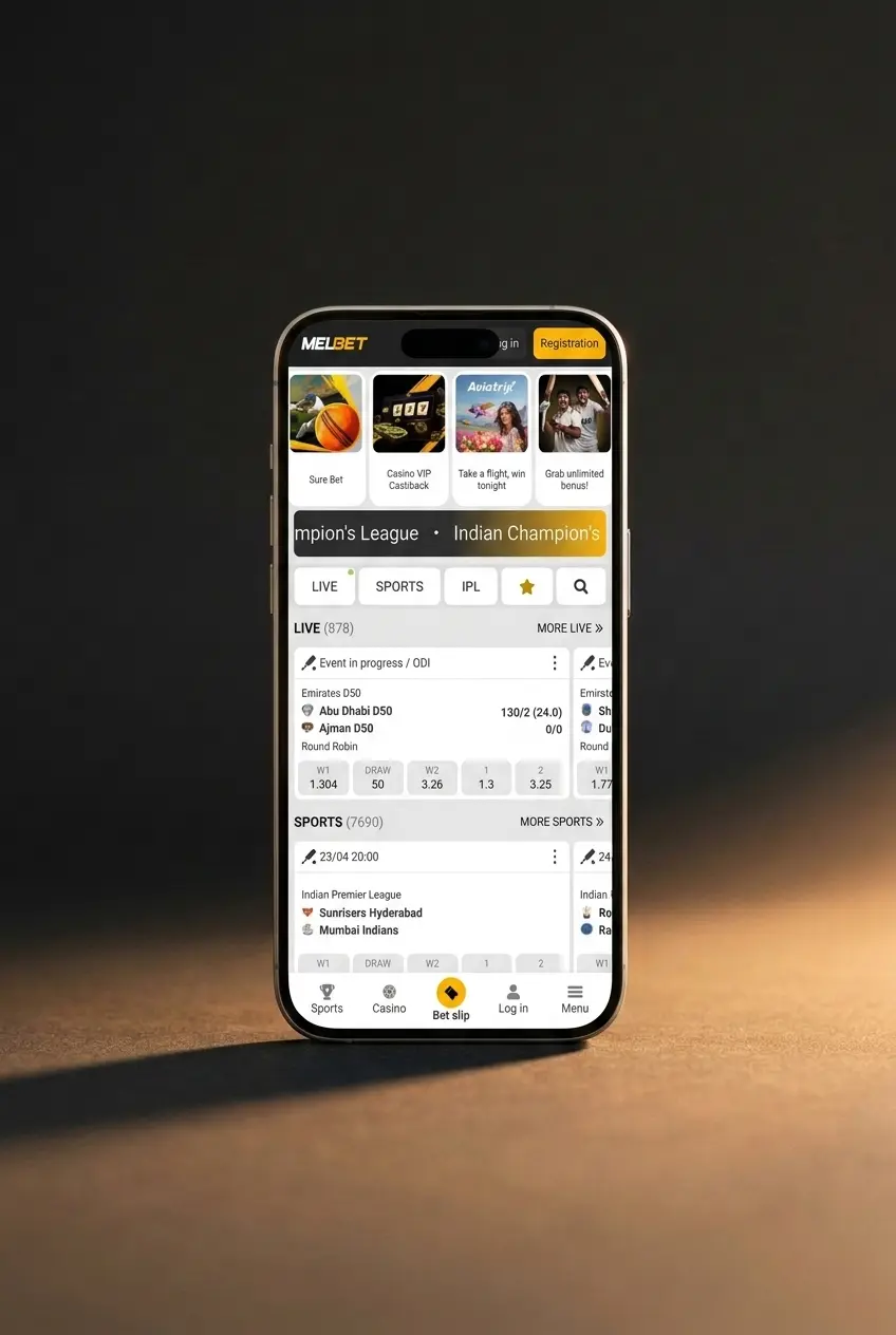 Steps to place your first bet in the Melbet app shown in a 5-step visual guide for fast bet placement