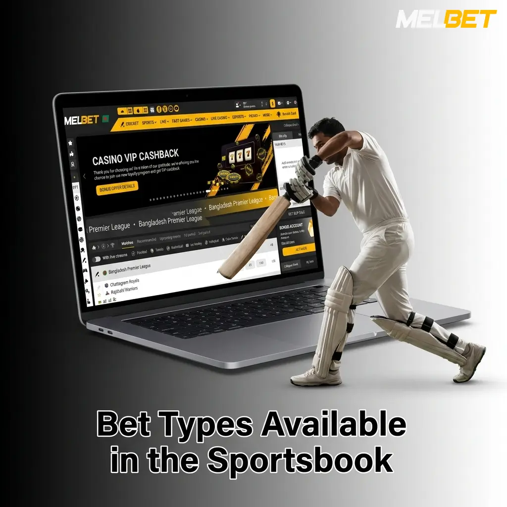 Sportsbook interface showing available bet types for online sports betting