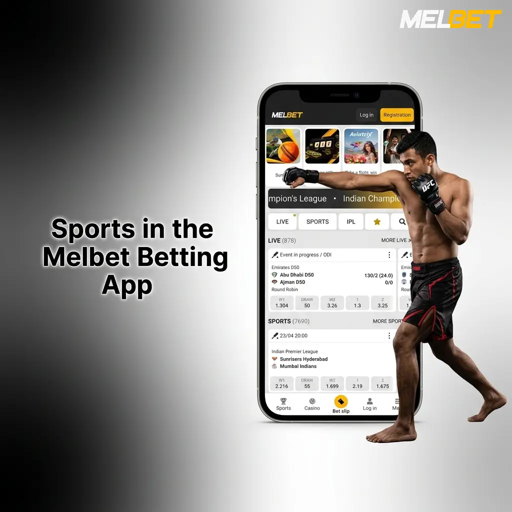 Sports betting options in the Melbet app on a mobile screen