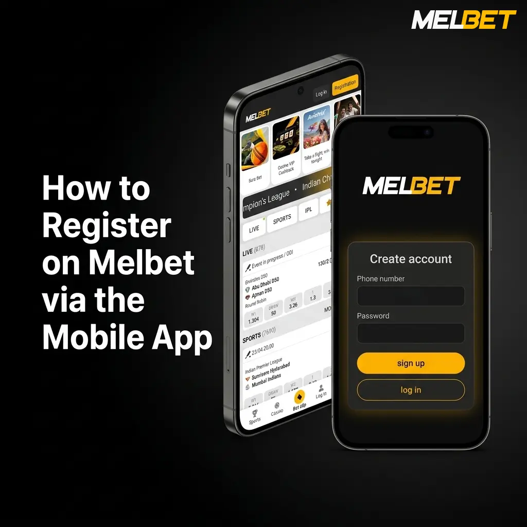 Melbet mobile app registration screen showing sign-up options for Bangladesh users with BDT currency selection