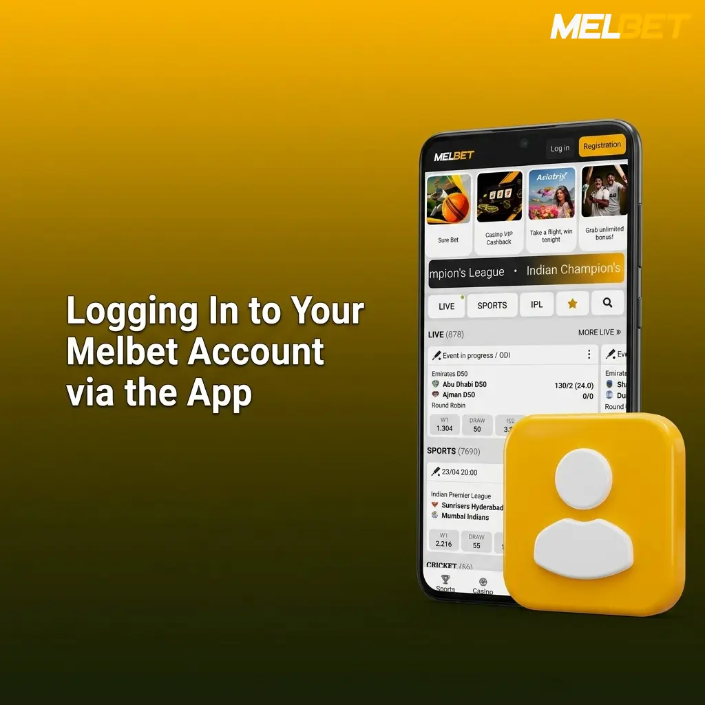 Melbet app login screen showing email, password fields, and biometric login options for quick account access