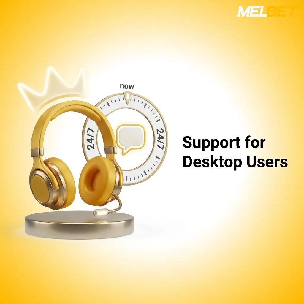 Melbet desktop support options including live chat, email, phone, Telegram, and Twitter contact methods for Bangladesh users