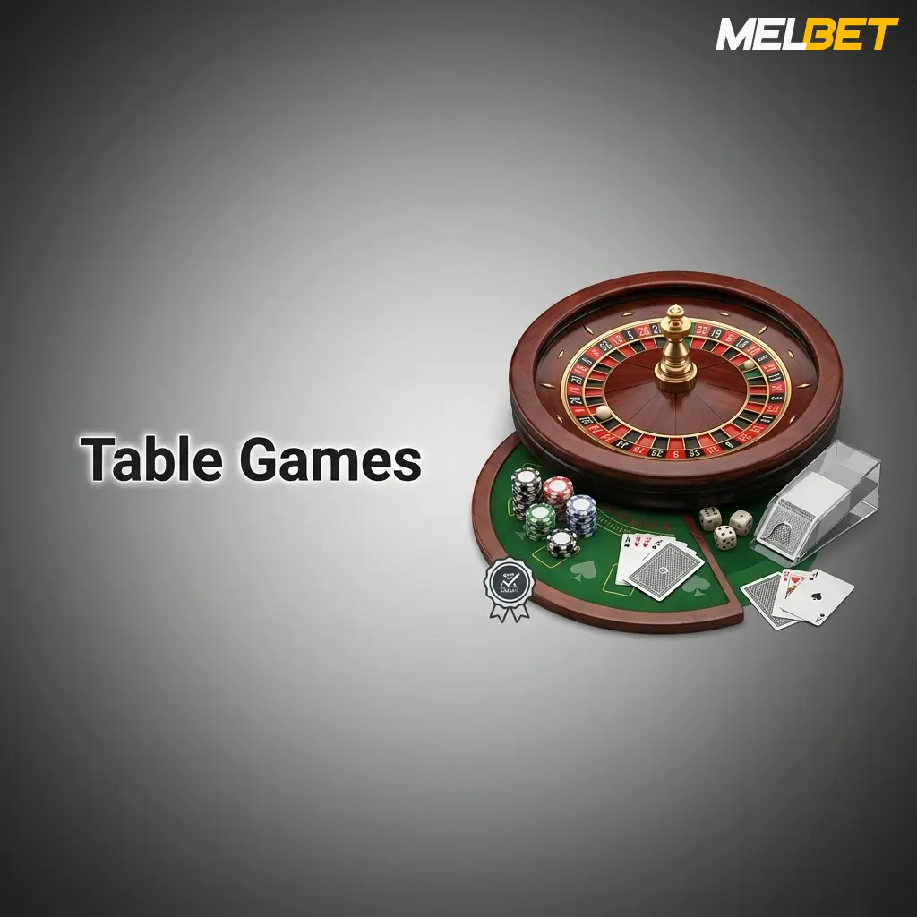 Melbet table games including roulette, blackjack, baccarat, and poker variants with certified RNG fair gameplay