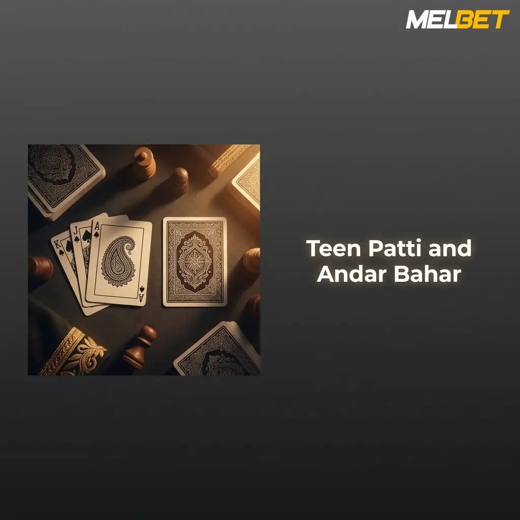 Teen Patti and Andar Bahar live card games at Melbet with Bangla-speaking dealers from Ezugi and Evolution Gaming