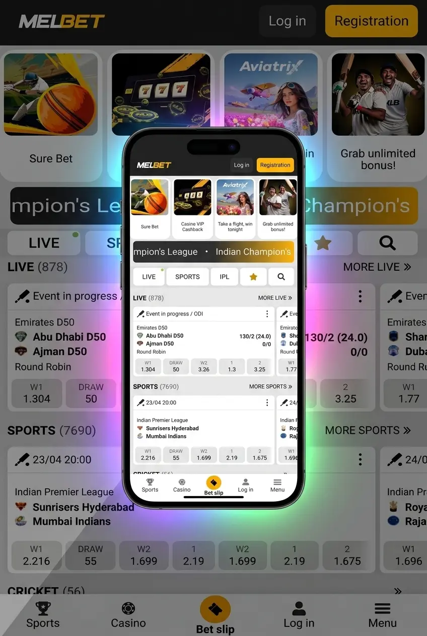 Melbet MMA betting interface showing UFC, ONE Championship and Bellator fight lines for Bangladesh bettors