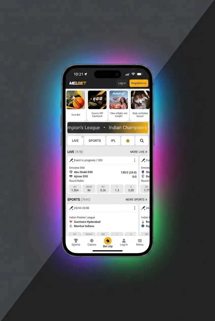 Melbet MMA betting interface showing UFC, ONE Championship, and Bellator fight lines for Bangladesh bettors