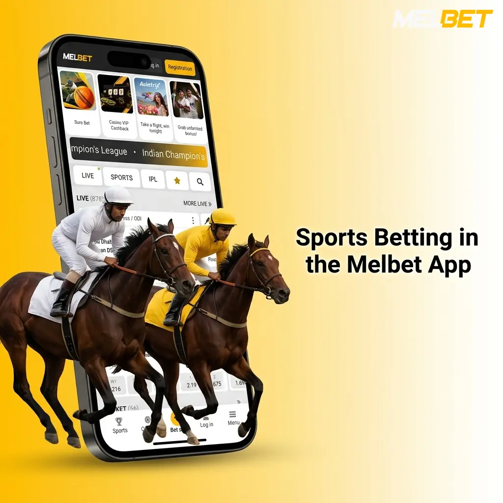 Melbet app sportsbook interface showing sports betting options including cricket, football, kabaddi, and esports in BDT