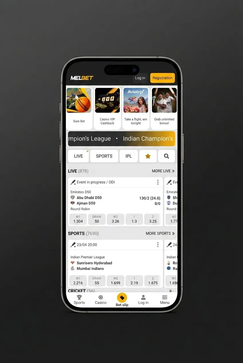 Step-by-step guide to placing a sports bet on Melbet, showing registration, sport selection, and bet slip process